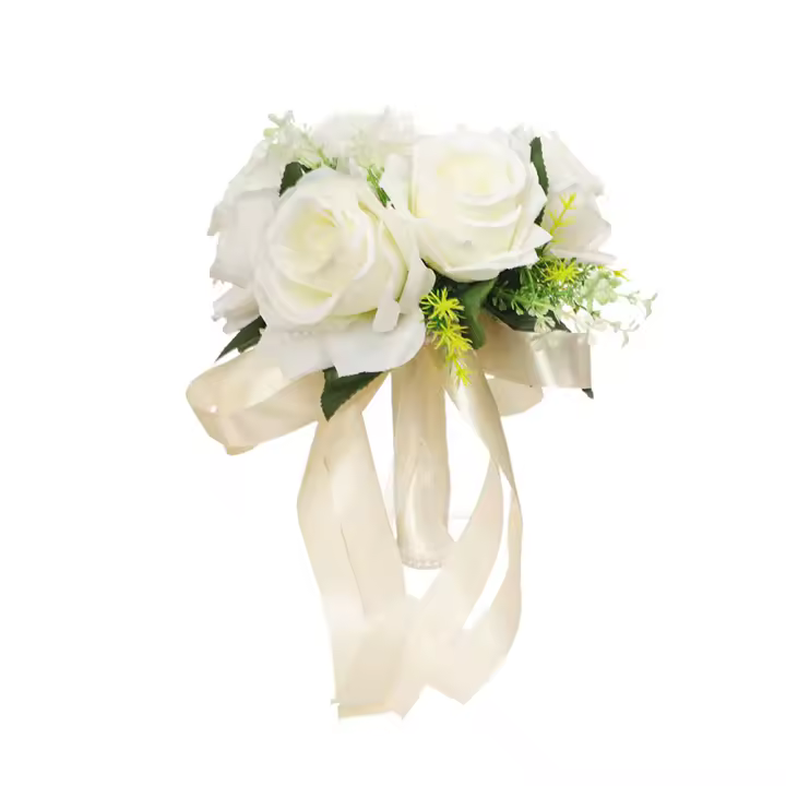 Romantic White Artificial Roses Para Boda Decoración De Fiesta Bouquet De Novia Con Cinta Flores Simulación DIY De Lirio De Mar - 1