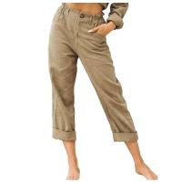 Pantalones Largos De Algodón Y Lino Para Mujer Primavera 2024 Negro Con Bolsillos Y Botones Estilo Casual Elegante Moda Nueva - details 4