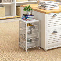 HOMCOM Carrito Auxiliar con Ruedas Carrito de Almacenamiento de 3 Niveles con 3 Cesta de Almacenamiento para Salón Comedor Cocina Baño 34x29,5x57,5 cm Blanco - details 1