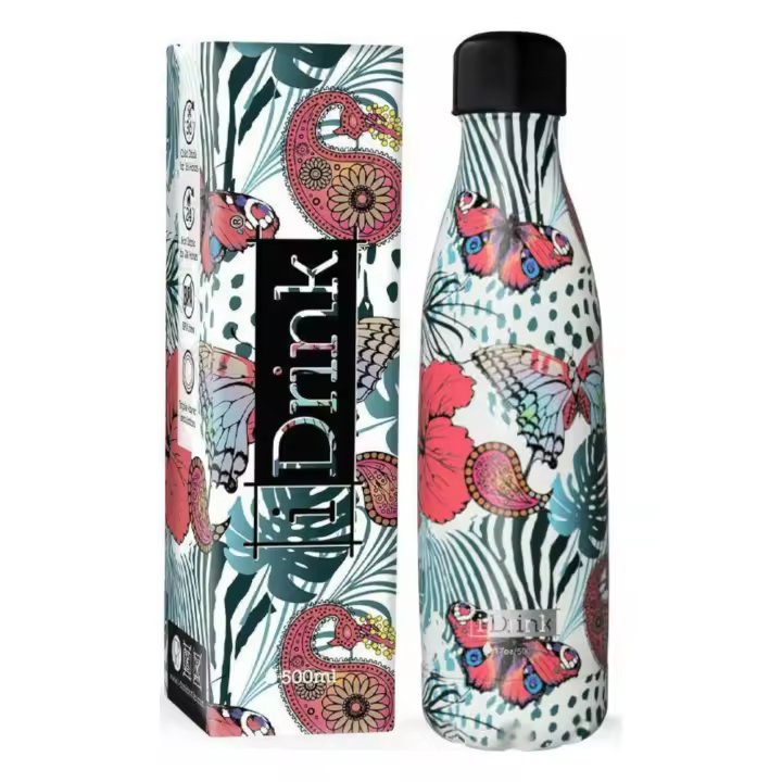 BOTELLA TERMICA I-DRINK BUTTERFLIES 500 ML ACERO INOXIDABLE - SIN BPA I-TOTAL - 1