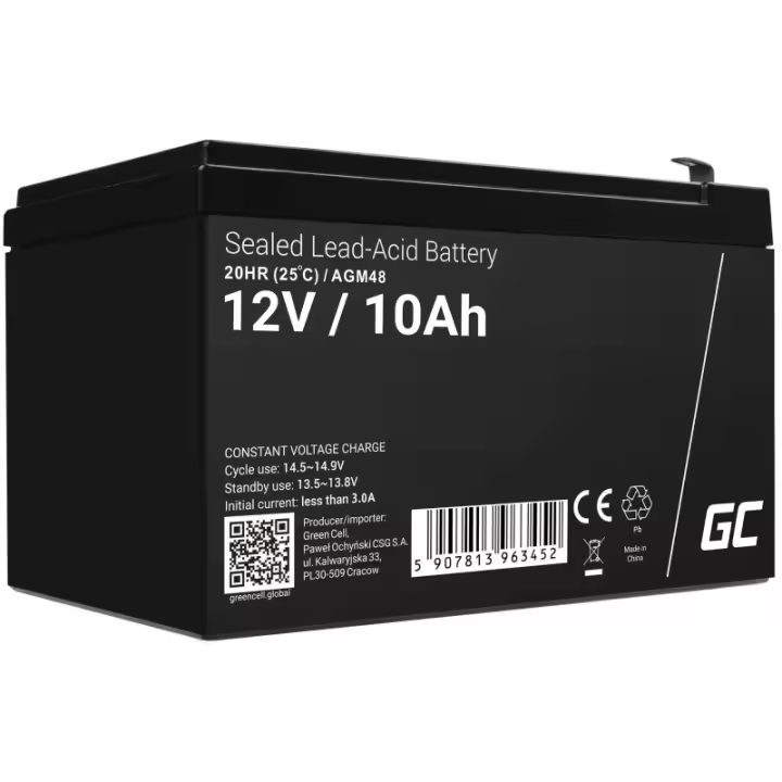 Green Cell Recambio de Batería Gel AGM 12V 10Ah - Batería Sellada de Plomo ácido Sin Mantenimiento - 1