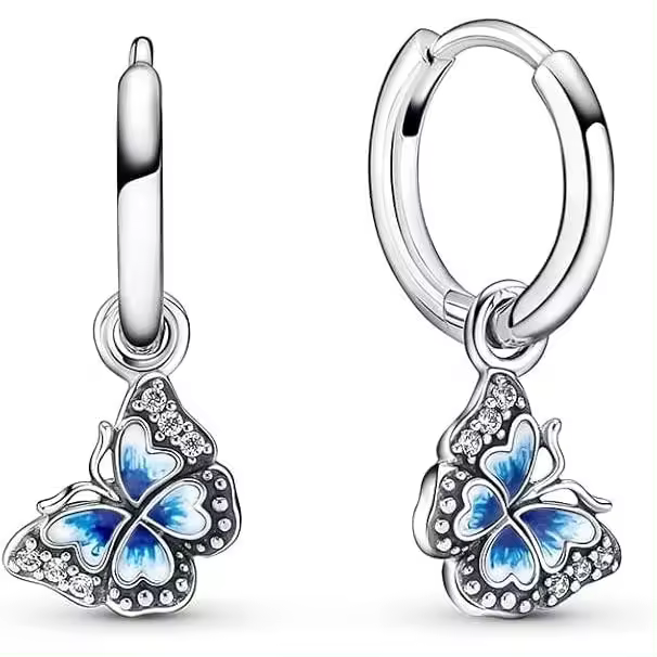 Pendientes de Mariposa con forma De Corazón de Plata bañada en Cobre Blanco con Luz eterna y forma de corazón - 1