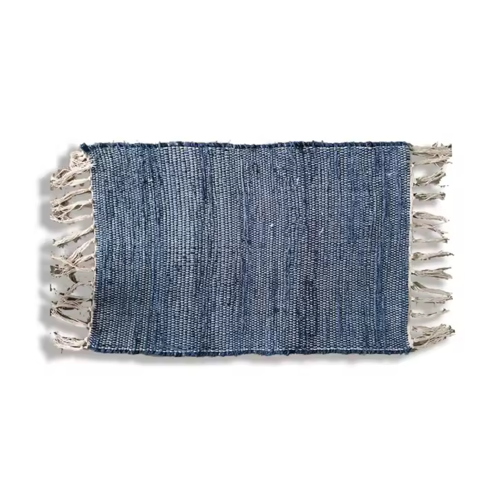 Alfombra Jarapa DENIM, Estilo Hindu, Alfombra 100% Algodon, Alfombra Azul con Flecos, Medida 50x75 [7351203] - 1