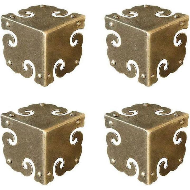 Set of 4 Vintage Corner Brackets in Pure Brass for Desk Jewelry Box Gift Box Three Sides (Antique Bronze)