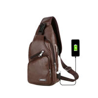 Bolso De Pecho Para Hombre Casual De Color Sólido PU Multifuncional Con Carga USB Cierre De Cremallera Para Comunicación - details 0