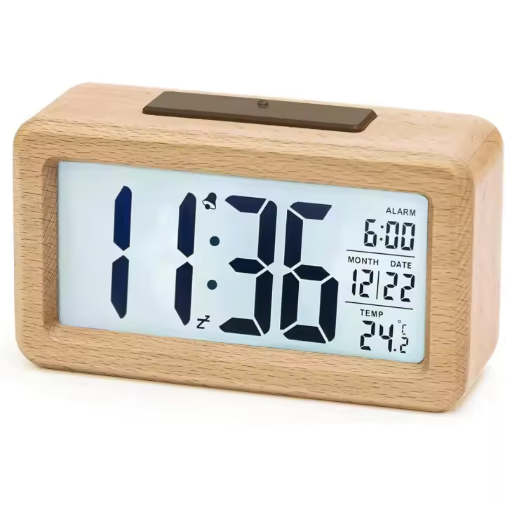 PORCHEDDU Reloj Despertador Digital con Pantalla de Temperatura, Retroiluminación Regulable - 1