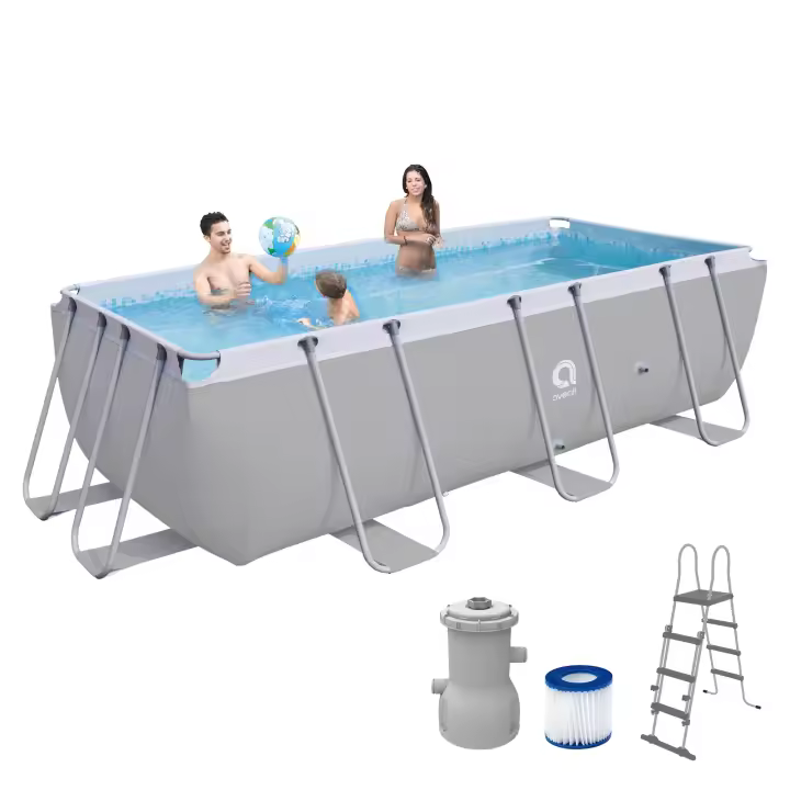 Piscina desmontable AVENLI Rectangular de ±400cm x 207cm x 122cm de alto con depuradora de cartucho 2006 L/h (530gal/h) y escalera.  Capacidad de agua (90%): 8870L (2343gal).  Instalación fácil y rápida sin herramientas.  Acero tecnológico anticorrosión. - 1