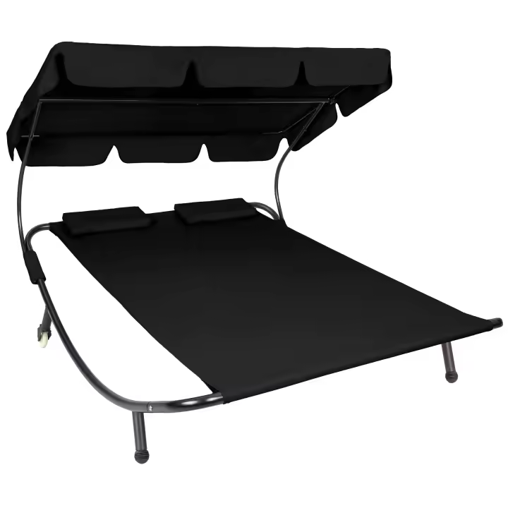 Tectake - Tumbona doble  Estructura robusta de metal  Con parasol plegable  Fácil y rápido montaje  Para interiores y Exteriores  Para 2 personas - 1
