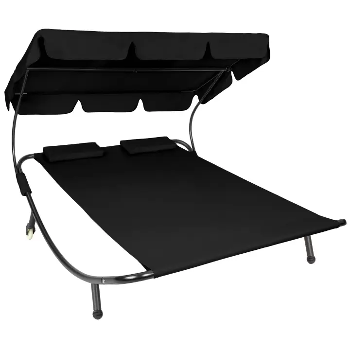 Tectake - Tumbona doble  Estructura robusta de metal  Con parasol plegable  Fácil y rápido montaje  Para interiores y Exteriores  Para 2 personas - 1