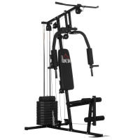 HOMCOM Multiestación Máquina de Musculación con Estribo para Piernas Placas de Peso de 45 kg Carga Max. 110 kg para Entrenamiento Fitness en Hogar Gimnasio 135x103x200 cm Negro - details 0