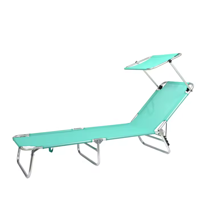 Tumbona Plegable Playa con Parasol, Tumbonas Jardín Exterior con Reposacabezas, Silla Reclinable Convertible en Cama, Tumbona Resistente Ajustable Multiposición de Color Puro, Ideal para para Terraza Piscina Patio Beach - 1