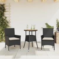 vidaXL Set de comedor jardín 3 pzas con cojines ratán PE acacia en color Negro y crema/Gris/Negro | acolchados duraderos para sofás de jardín terraza exterior - details 0