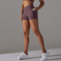 Shorts De Yoga Para Mujer Con Cintura Alta Y Bolsillos Diseño Cruzado Transpirables Y Secado Rápido Para Gimnasio Running Ejercicio - details 3