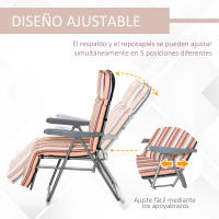 Outsunny 2 Tumbonas Plegables de Jardín Sillas de Gravedad Cero de Acero con Cojín Acolchado Respaldo Ajustable en 5 Posiciones y Reposapiés 60x75x65-102 cm Rayas - details 3