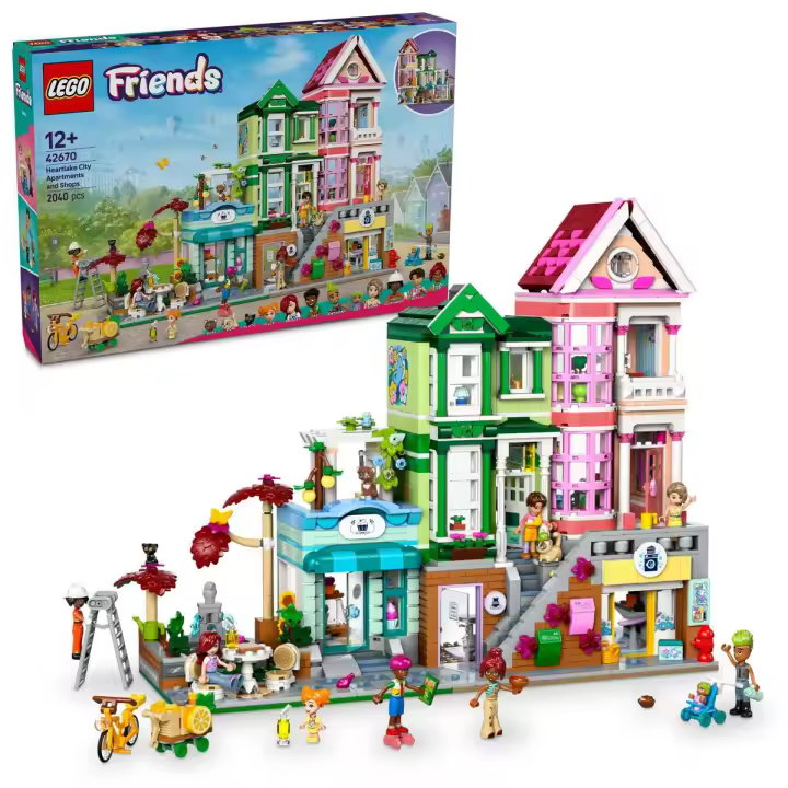 LEGO 42670 Friends Apartamentos y Tiendas de Heartlake City, Tienda de Juguete, Casa y Estudio de Cerámica, Regalo para Niñas de 12 Años o Más y Adolescentes, 3 Figuras de Gatos y 9 Mini Muñecos - 1