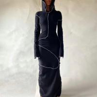Dulzura Mujer Vestido Largo De Manga Carga Moda Otoño Invierno Streetwear Fronterizo Negro Slim Fit Polyester Spandex Mid-Calf - details 10