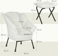 Sillón de Salón con Reposapiés Sillón de Relax Butaca para Dormitorio con Bolsillos Laterales y Patas de Acero para Sala de Estar Crema - details 2