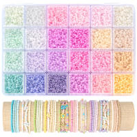 Kit De Abalorios De Vidrio De 24 Colores 2/3/4mm 12000/5760/2400 Piezas Para Fabricación De Joyas DIY Manualidades Pulseras Hechas a Mano - details 0