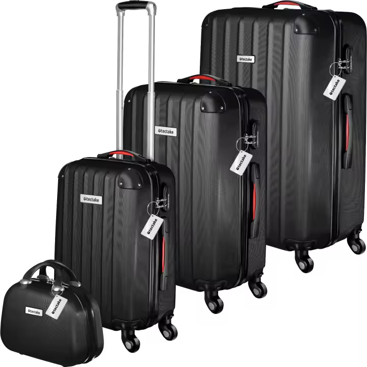 Tectake - Juego de 4 maletas de viaje Cleo, Báscula de equipaje, ABS, Asa con bloqueo a 3 alturas, Maleta grande, mediana y de cabina con un neceser, Trolleys, Ruedas giratorias 360° y extraíbles, Interior divisible, Cerraduras de combinación - 1