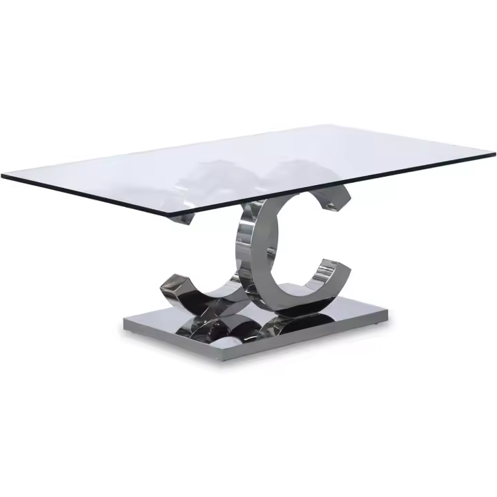 Mesa de Centro HOGARDECORA Channell Cristal y Acero Brillo - 120x65x45cm, Fabricada en España - 1