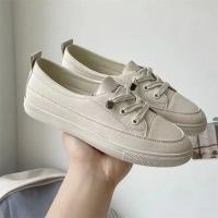 Zapatillas De Mujer Verano Transpirables Planas De Color Sólido Cuero PU Zapatos Casuales Para Mujer Joven Trabajo De Enfermería Blanco - details 3