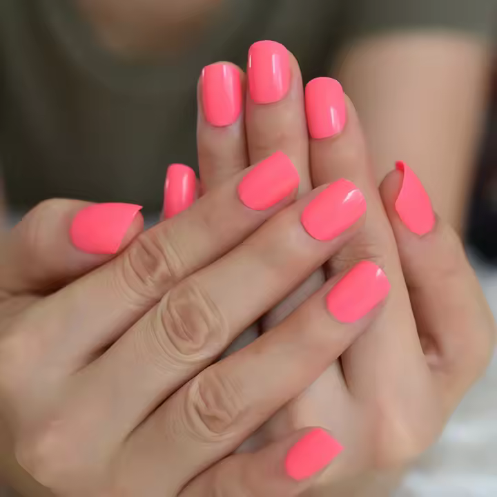 Uñas Postizas Cortas En Color Rosa Profundo Diseño Clásico Cuadradas Adhesivas Para Uso Diario Artículos De Belleza Y Salud - 1