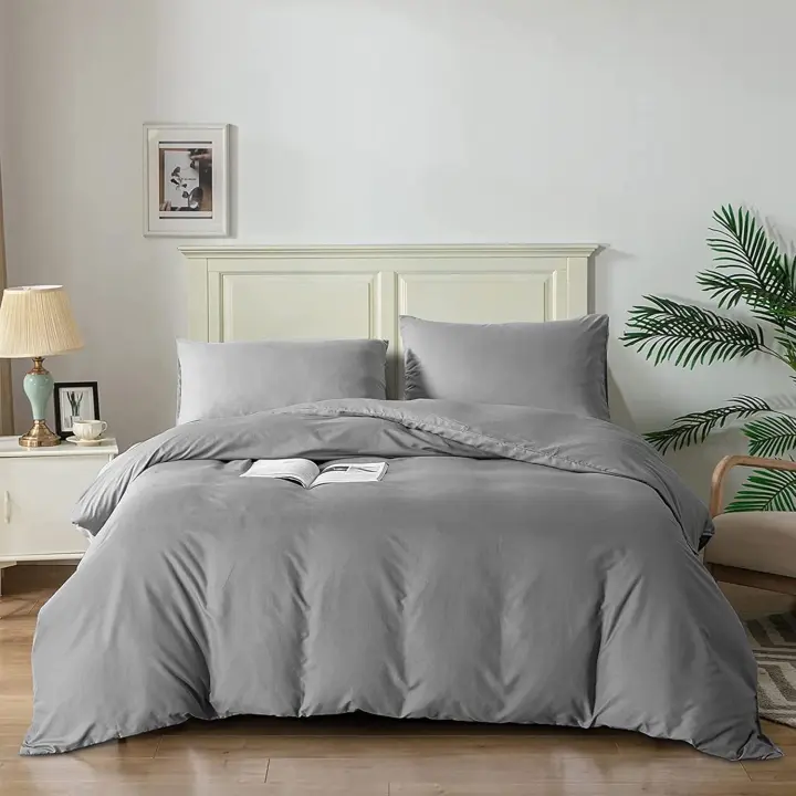 Juego de edredón, juego de cama suave con 2 fundas de almohada, de fácil cuidado y esponjoso, gris claro, individual 180 x 200 cm - 1