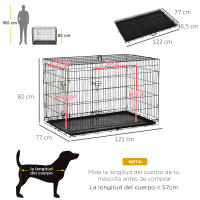 PawHut Transportín de Perro de 2 Puertas Jaula de Alambre para Perros Plegable con Asa Acero 92x57x62,5 cm Negro - details 2