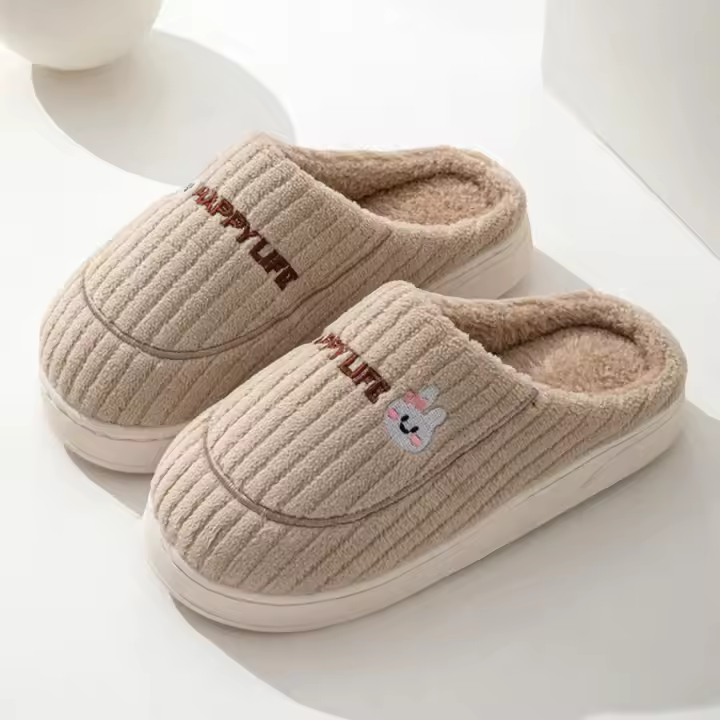Pantuflas De Algodón Para Padres E Hijos Invierno Calor Interior Dibujos Animados Oso Suave Y Delicado Pantuflas De Poliéster Para Adultos - 1
