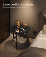 Mesa Auxiliar Redonda con Tomas de Corriente y Cesta de Tela - Espaciosa Mesa Lateral para Salón, Dormitorio o Mesita de Noche, Estilo Moderno - details 17