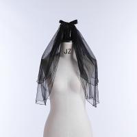 Velo De Novia Corto En Lace Con Borde Negro Y Decoración De Lazo Dos Capas Velos De Novia 2026 Para Mujeres - details 1