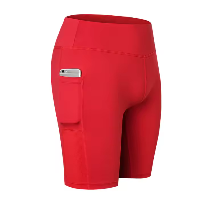 Pantalones cortos de Yoga para mujer con bolsillos laterales Fitness Running elásticos ajustados de secado rápido pantalones de cinco cuartos 2046 ropa deportiva - 1