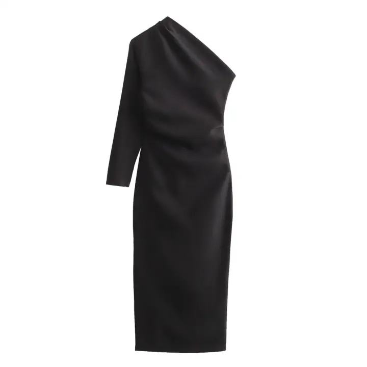 Vestido Midi Largo De Verano Para Mujer Estilo Europeo Y Americano Textura Asimétrica Cuello Largo Suelto Sin Capucha - 1