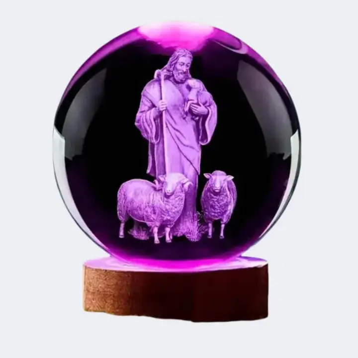 Lámpara De Noche 3D Cristal Shepherds Carved Estatua Religiosa Souvenir Decoración Luz De Estatua Decoración Para El Hogar - 1