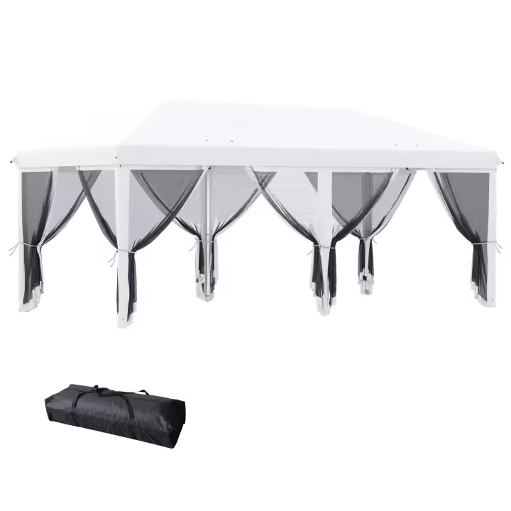 Outsunny Carpa Plegable 6x3 m Cenador de Jardín Gazebo con 6 Mosquiteras Bolsa de Transporte y Marco de Acero para Camping Fiestas - 1