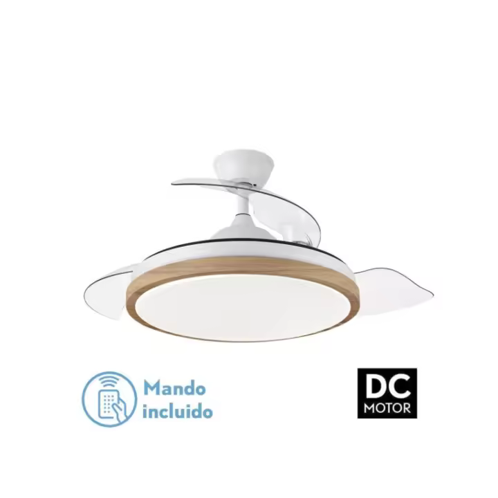 Fabrilamp - Ventilador Dc Evros 72w 6120lm Blanco/haya 3asp.despegables 32/47x50/107d.3colores ,remoto+temporizador+memoria - 1