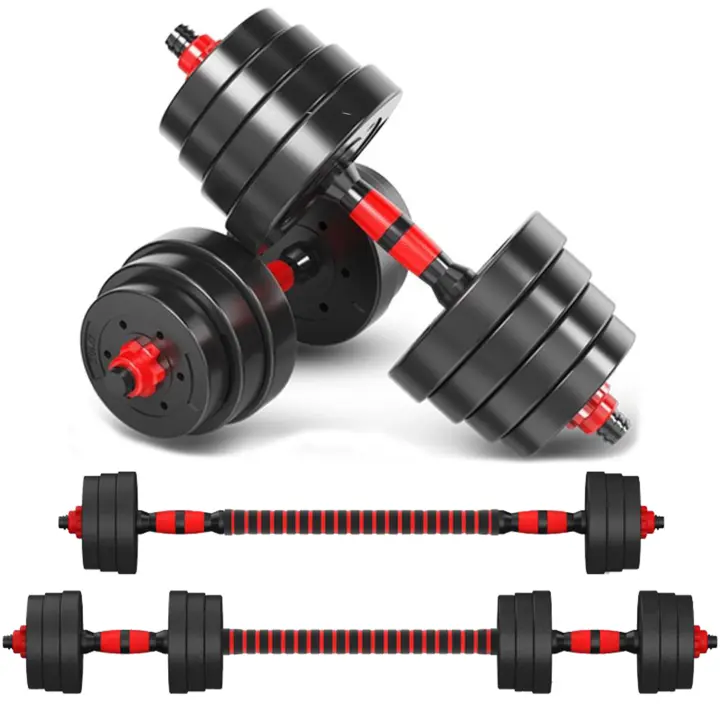 Wonduu Juego de Mancuernas 2 en 1 con Barra Recta 15 Kg Ajustable Recubierta de Goma con Discos - 1