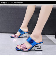 Sandalias De Cuero Patentado Para Mujer Moda Verano Tacón Alto Charol Casual Playa Zapatos De Exterior Color Sólido Flip Flop - details 10