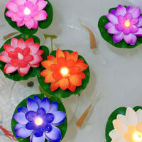 Lanternas Flotantes De Loto Impermeables Decorativas Para Piscina Luz LED Operada Por Batería Vela De Loto Para Bendición - details 7
