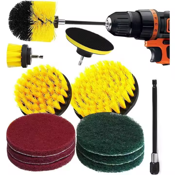 Cepillo, 12 piezas Cepillo de limpieza de taladro para superficies de baño, suelo, alfombra de coche, 2'';/ 3.5'';/ 4'';/ 5''; cepillos - 1