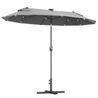 Outsunny Sombrilla Doble 295x150x219 cm Sombrilla de Jardín con Luces LED Solares Techo con Inclinación Ajustable y Manivela Manual para Patio Piscina Playa Gris - details 0