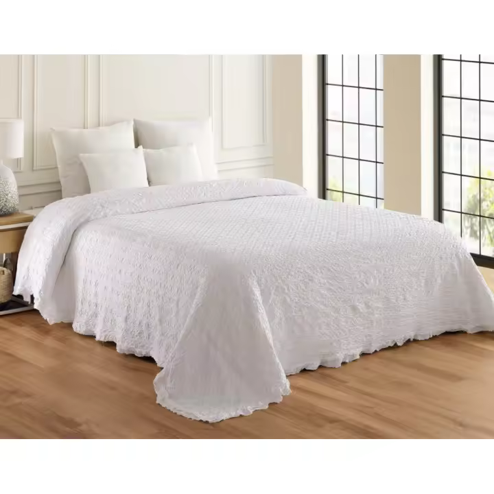 Colcha bouti jacquard 100% algodón de alta calidad + dos fundas de cojín de color blanco para cama de 135 cm - 1
