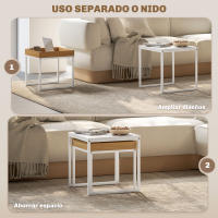 HOMCOM Mesas Auxiliares para Salón Mesas Nidos de 2 Piezas con Marco de Acero Mesas de Centro Pequeñas para Dormitorio Blanco y Roble - details 3