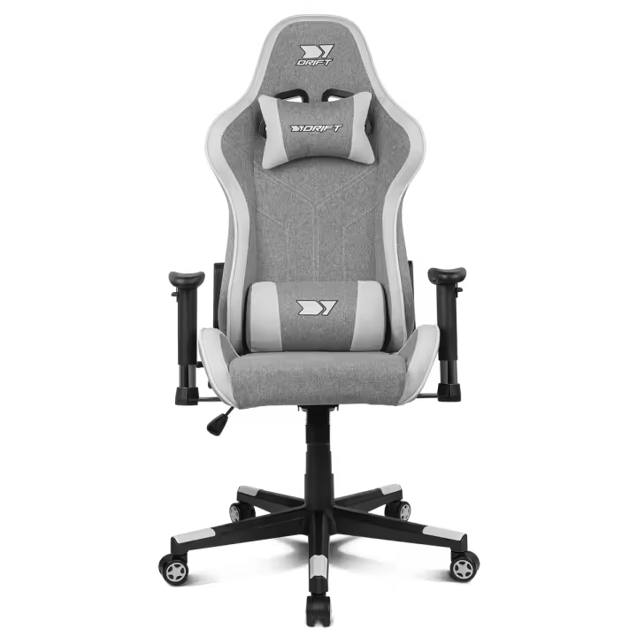 DRIFT GAMING DR90- Silla Profesional, Tejido Fabric Transpirable, reposabrazos 2D Acolchado, pistón Clase 4, cojin Lumbar/Cervical, Gris/Blanca - 1