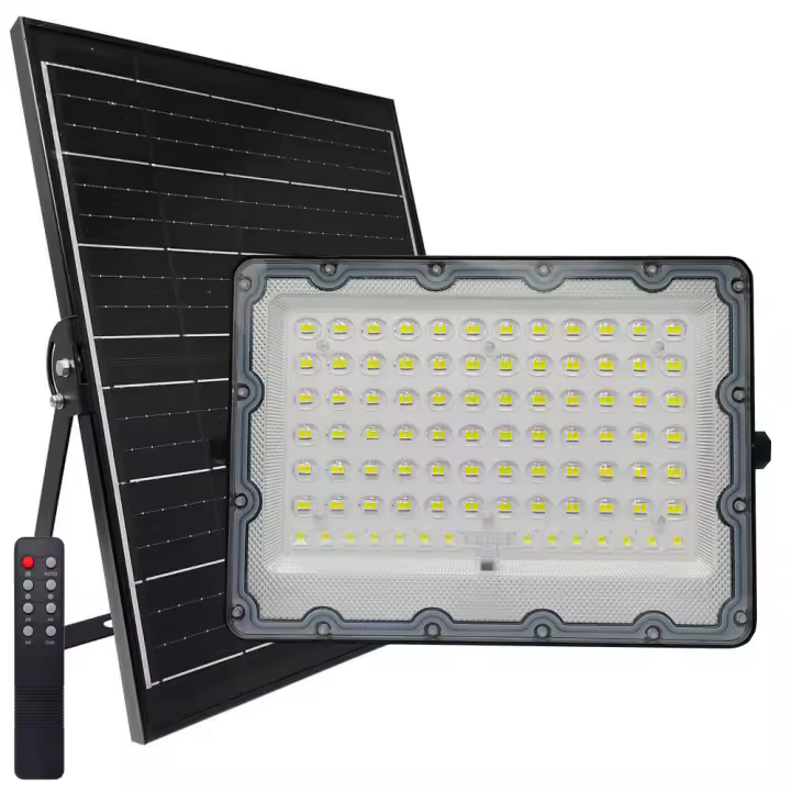 FACTORLED FOCO PROYECTOR LED SOLAR CON MANDO A DISTANCIA, 200W LUZ BLANCA 5700K, IP65 EXTERIOR RESISTENTE AL AGUA PERFECTOS PARA JARDIN, PATIOS, GARAJES. - 1