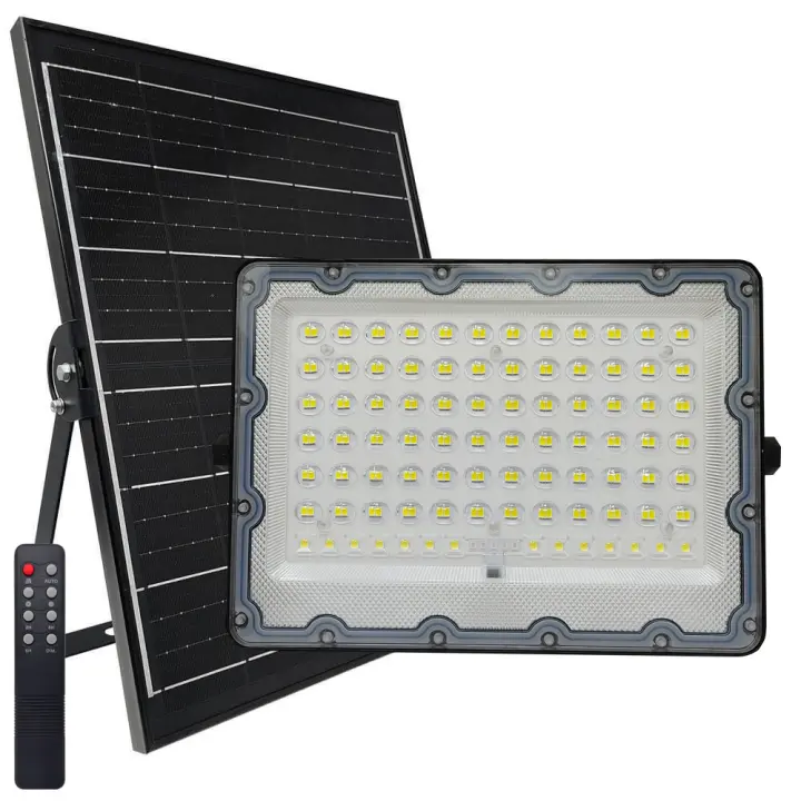 FACTORLED FOCO PROYECTOR LED SOLAR CON MANDO A DISTANCIA, 200W LUZ BLANCA 5700K, IP65 EXTERIOR RESISTENTE AL AGUA PERFECTOS PARA JARDIN, PATIOS, GARAJES. - 1