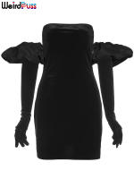 Vestido De Veludo Sin Espalda Para Mujer Con Guantes Nublados Bodycon Elástico Romántico Francesa Para Fiesta De Cumpleaños Vacaciones Streetwear - details 15