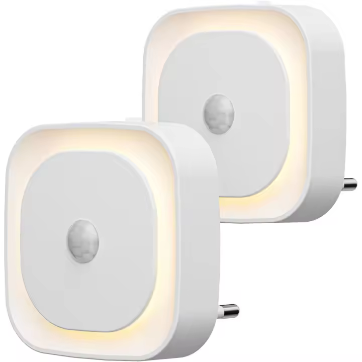 Luces Nocturna con enchufe, 2 piezas, 3 Modos de sensor, Luz Nocturna Blanca Cálida regulable para niños, - 1