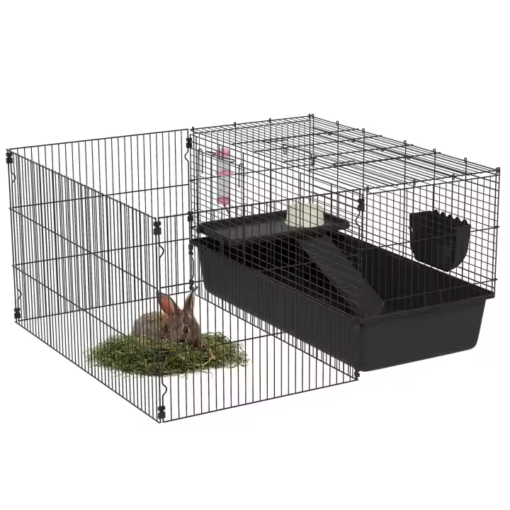 PawHut Jaula para animales pequeños con botella de agua, comedero, jaula para roedores con comedero, accesorios, jaula para cobayas para animales pequeños, acero negro, 112,5 x 99 x 54 cm - 1