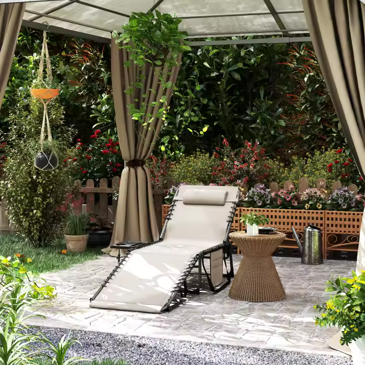Outsunny Tumbona Plegable Tumbona Jardín Exterior con Respaldo Ajustable Reposacabezas Bolsillo Lateral Bandeja y Estructura de Acero Carga 120 kg para Terraza Piscina Playa 190x60x31 cm - 1